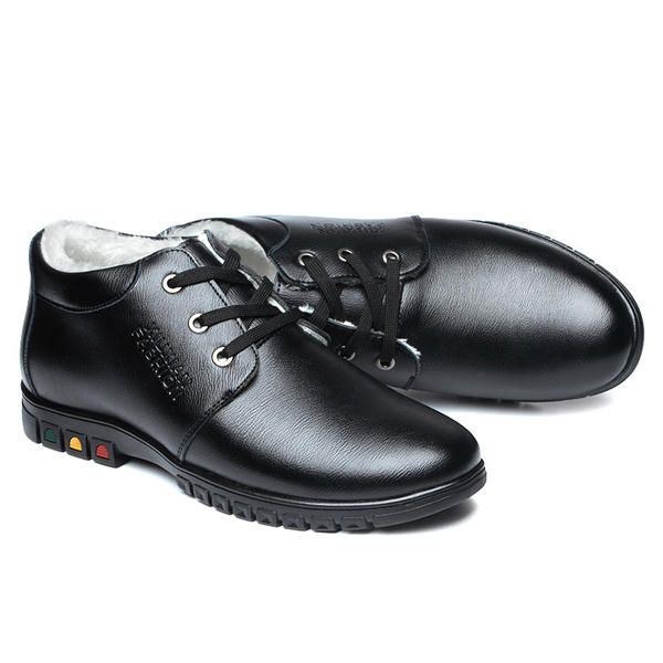 Lace Up Faux Lining Rund Toe Læder Flade Oxfords Til Mænd