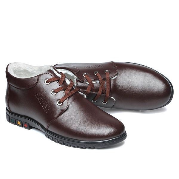 Lace Up Faux Lining Rund Toe Læder Flade Oxfords Til Mænd