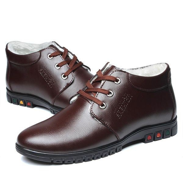 Lace Up Faux Lining Rund Toe Læder Flade Oxfords Til Mænd