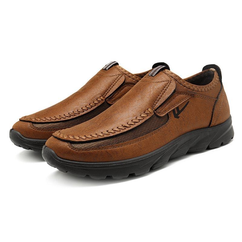 Mænds Casual Comfy Soft Moc Toe Slip On Læder Oxfords