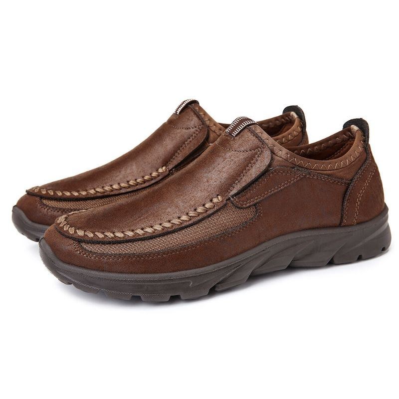 Mænds Casual Comfy Soft Moc Toe Slip On Læder Oxfords