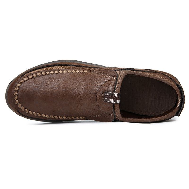 Mænds Casual Comfy Soft Moc Toe Slip On Læder Oxfords