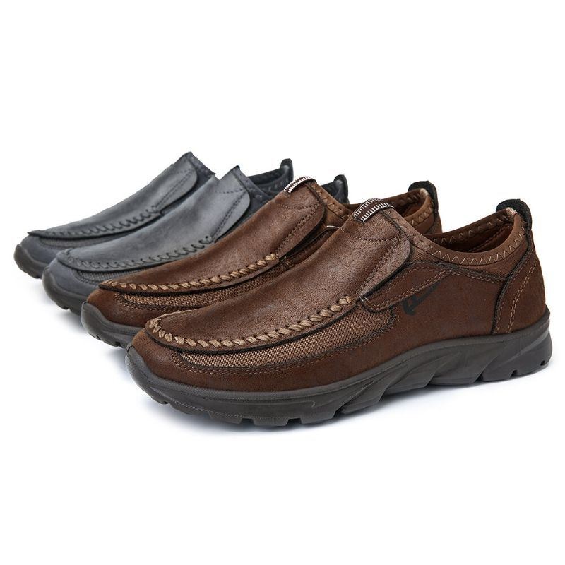 Mænds Casual Comfy Soft Moc Toe Slip On Læder Oxfords