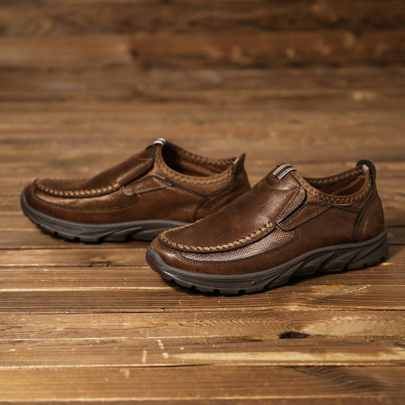 Mænds Casual Comfy Soft Moc Toe Slip On Læder Oxfords