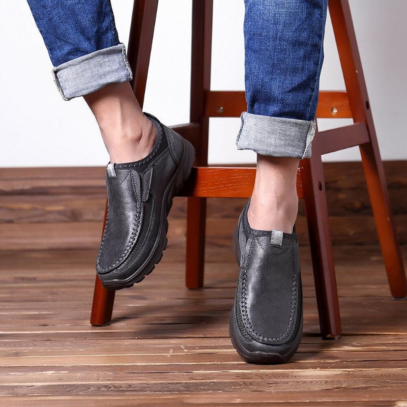 Mænds Casual Comfy Soft Moc Toe Slip On Læder Oxfords