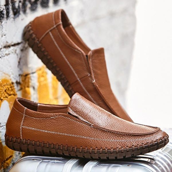 Mænds Ren Farve Blødt Læder Slip On Casual Flat Oxfords