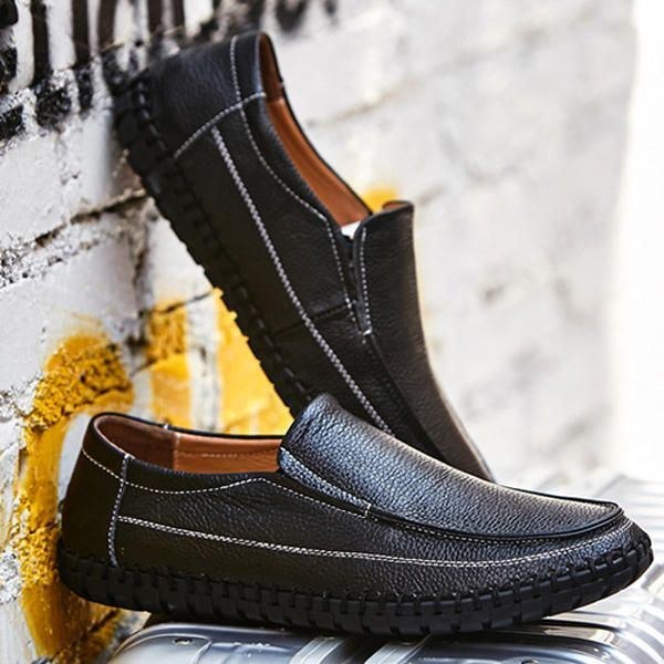 Mænds Ren Farve Blødt Læder Slip On Casual Flat Oxfords