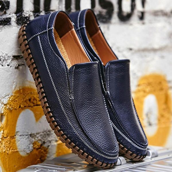 Mænds Ren Farve Blødt Læder Slip On Casual Flat Oxfords