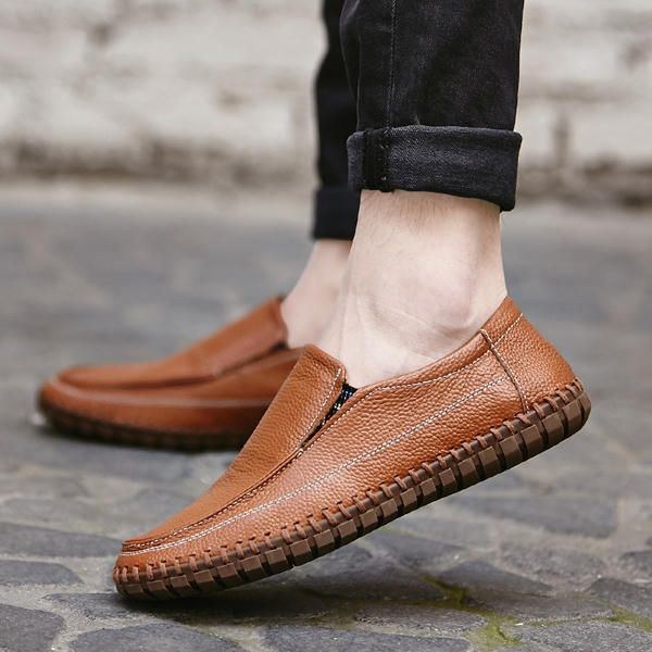 Mænds Ren Farve Blødt Læder Slip On Casual Flat Oxfords