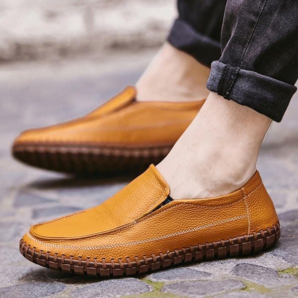 Mænds Ren Farve Blødt Læder Slip On Casual Flat Oxfords