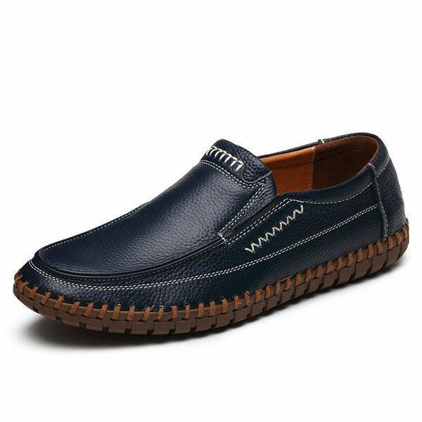 Sko Mænd Ægte Læder Håndsyning Blød Sål Slip On Oxfords