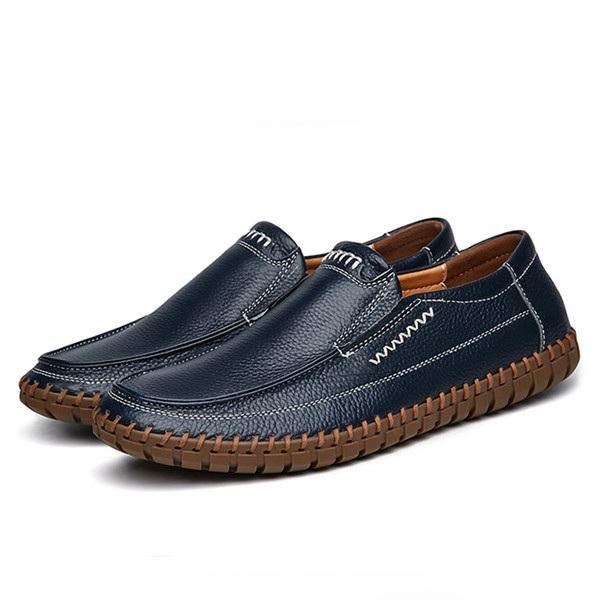 Sko Mænd Ægte Læder Håndsyning Blød Sål Slip On Oxfords