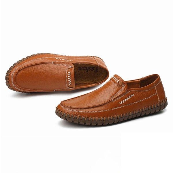 Sko Mænd Ægte Læder Håndsyning Blød Sål Slip On Oxfords