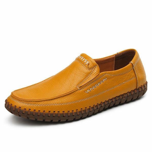 Sko Mænd Ægte Læder Håndsyning Blød Sål Slip On Oxfords