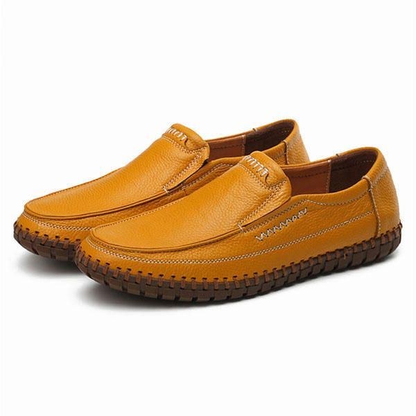 Sko Mænd Ægte Læder Håndsyning Blød Sål Slip On Oxfords