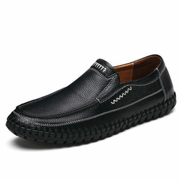 Sko Mænd Ægte Læder Håndsyning Blød Sål Slip On Oxfords