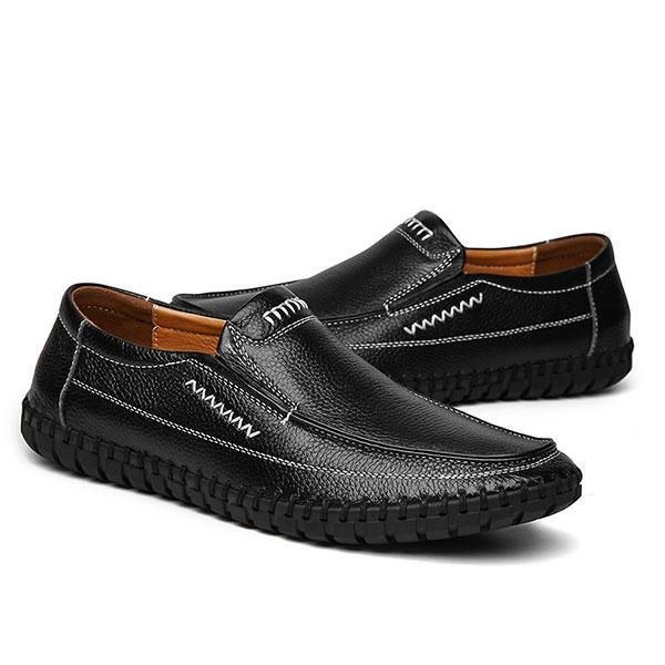 Sko Mænd Ægte Læder Håndsyning Blød Sål Slip On Oxfords