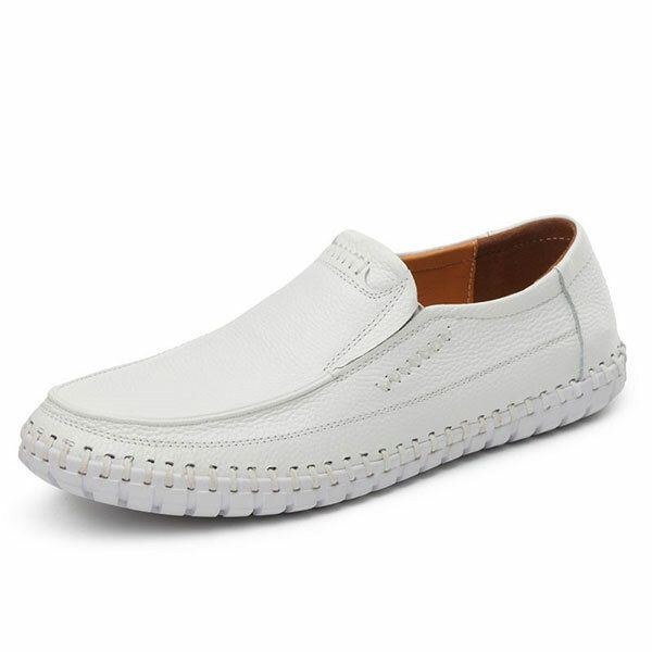 Sko Mænd Ægte Læder Håndsyning Blød Sål Slip On Oxfords