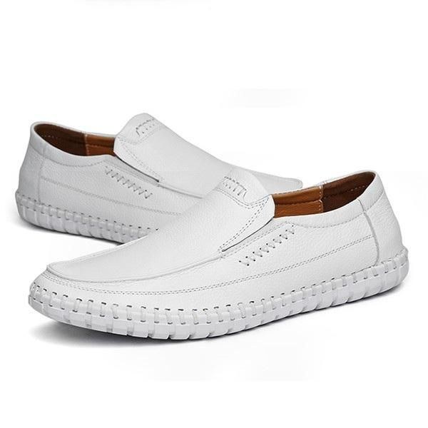 Sko Mænd Ægte Læder Håndsyning Blød Sål Slip On Oxfords