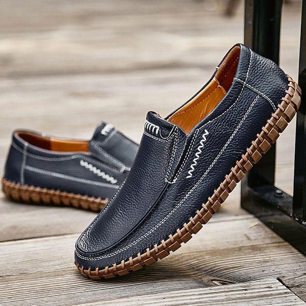 Sko Mænd Ægte Læder Håndsyning Blød Sål Slip On Oxfords