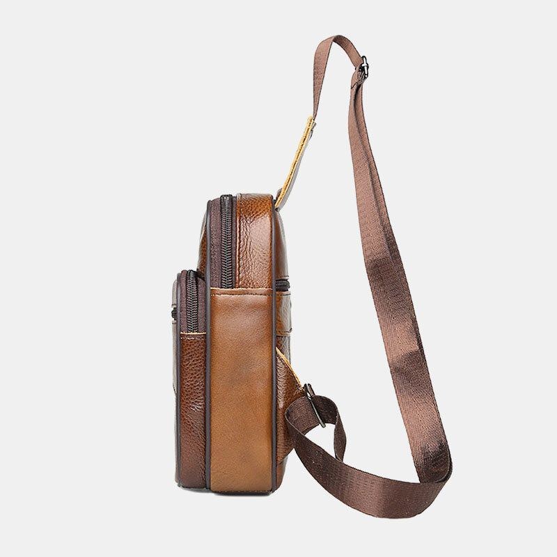 Ægte Læder Til Mænd Med Stor Kapacitet Slidstærk Brysttaske Med Flere Lommer Crossbody-taske