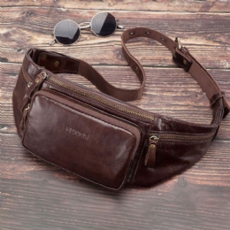 Ægte Læder Til Mænd Retro Sport Outdoor Multi-bære Brysttaske Sling Bag Crossbody Taske Taljetaske