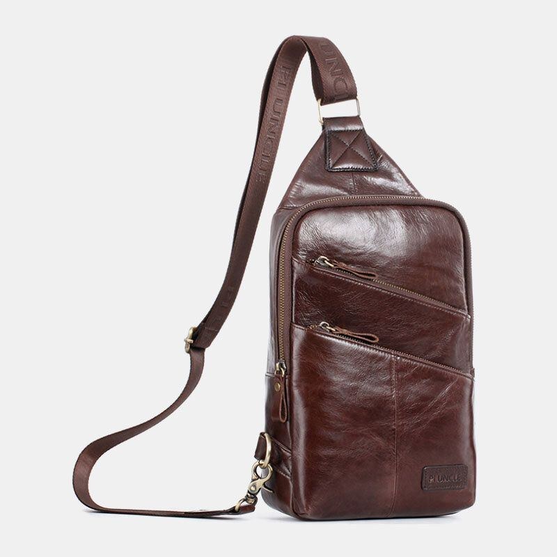 Herre Ægte Læder Casual Solid Business Crossbody-taske Skuldertaske Brysttaske