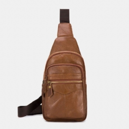 Herre Ægte Læder Flerlag Vandtæt Casual Crossbody Taske Brysttaske Sling Bag