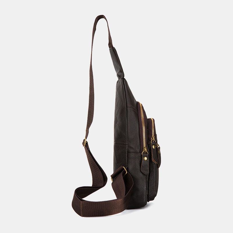 Herre Ægte Læder Flerlag Vandtæt Casual Crossbody Taske Brysttaske Sling Bag