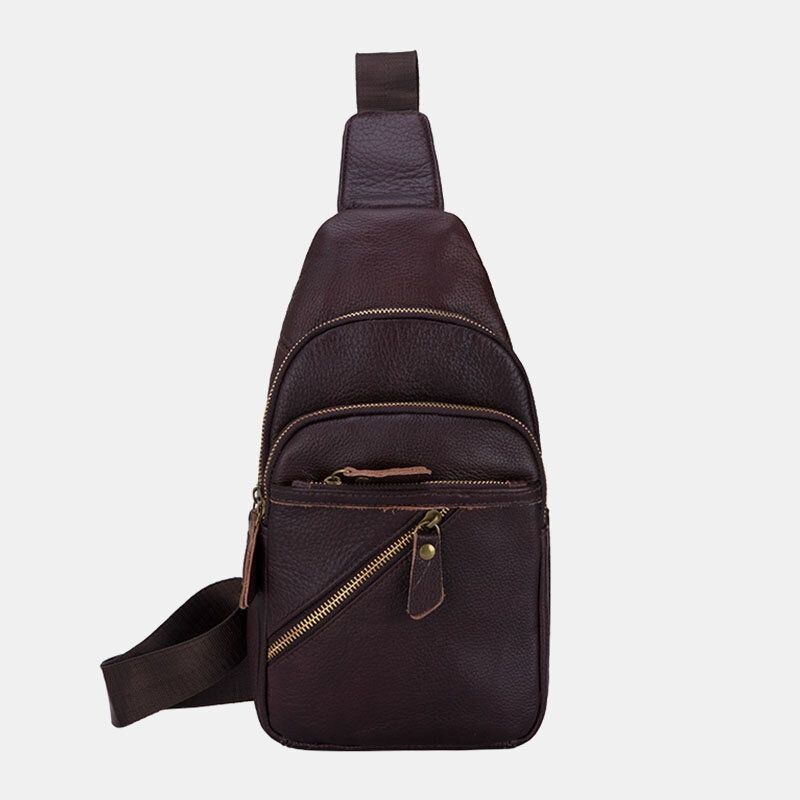 Herre Ægte Læder Flerlags Letvægts Crossbody-taske Brysttaske Sling Bag