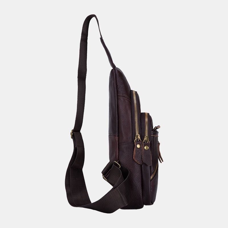 Herre Ægte Læder Flerlags Letvægts Crossbody-taske Brysttaske Sling Bag