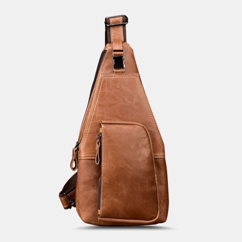 Herre Ægte Læder Multi-pocket Anti-tyveri Brysttaske Retro Wear Vandtæt Crossbody Taske