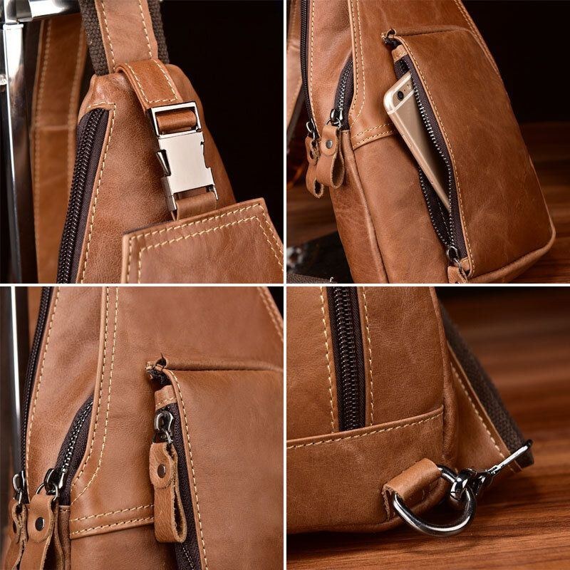 Herre Ægte Læder Multi-pocket Anti-tyveri Brysttaske Retro Wear Vandtæt Crossbody Taske