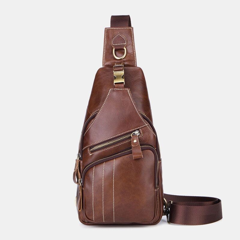 Herre Ægte Læder Retro Business Casual Ensfarvet Læder Skuldertaske Crossbody Taske Brysttaske