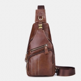 Herre Ægte Læder Retro Business Casual Ensfarvet Læder Skuldertaske Crossbody Taske Brysttaske