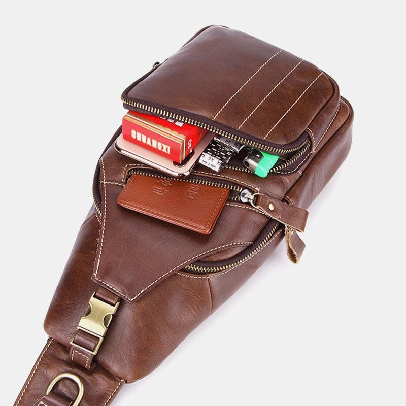 Herre Ægte Læder Retro Business Casual Ensfarvet Læder Skuldertaske Crossbody Taske Brysttaske