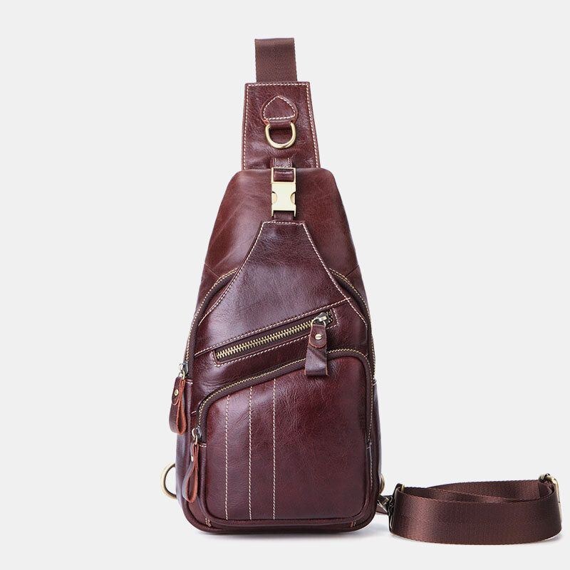 Herre Ægte Læder Retro Business Casual Ensfarvet Læder Skuldertaske Crossbody Taske Brysttaske