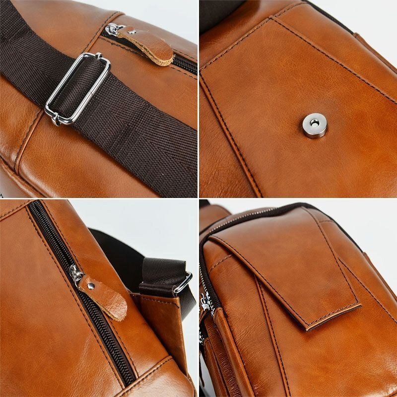 Herre Ægte Læder Ryg Tyverisikret Lynlåslomme Brysttaske Mode Casual Slidbestandig Crossbody-taske Skuldertaske