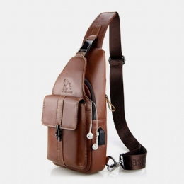 Herre Ægte Læder Usb Opladning Retro Casual Koskind Brysttaske Sling Bag Crossbody Taske