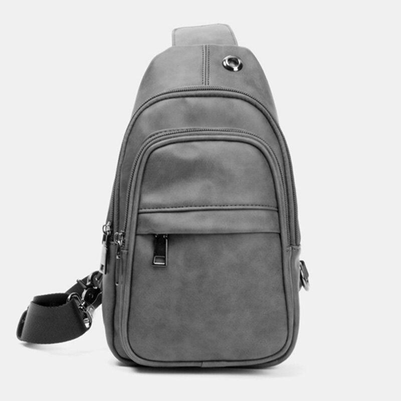 Herre Ensfarvet Hovedtelefon Huldesign Multi-lomme Brysttaske Casual Udendørs Pu Blødt Læder Slidfast Crossbody Tasker Skuldertaske