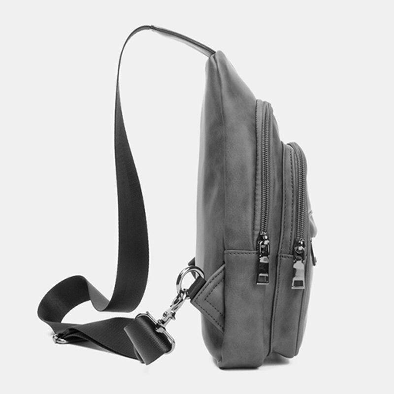 Herre Ensfarvet Hovedtelefon Huldesign Multi-lomme Brysttaske Casual Udendørs Pu Blødt Læder Slidfast Crossbody Tasker Skuldertaske