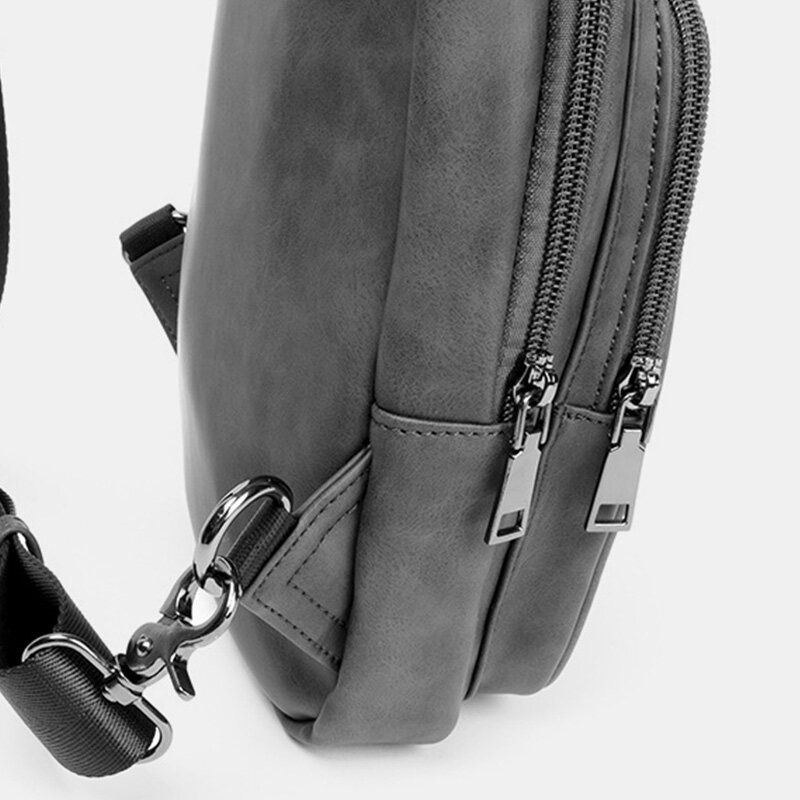 Herre Ensfarvet Hovedtelefon Huldesign Multi-lomme Brysttaske Casual Udendørs Pu Blødt Læder Slidfast Crossbody Tasker Skuldertaske