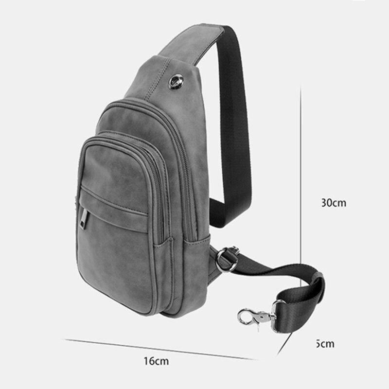 Herre Ensfarvet Hovedtelefon Huldesign Multi-lomme Brysttaske Casual Udendørs Pu Blødt Læder Slidfast Crossbody Tasker Skuldertaske