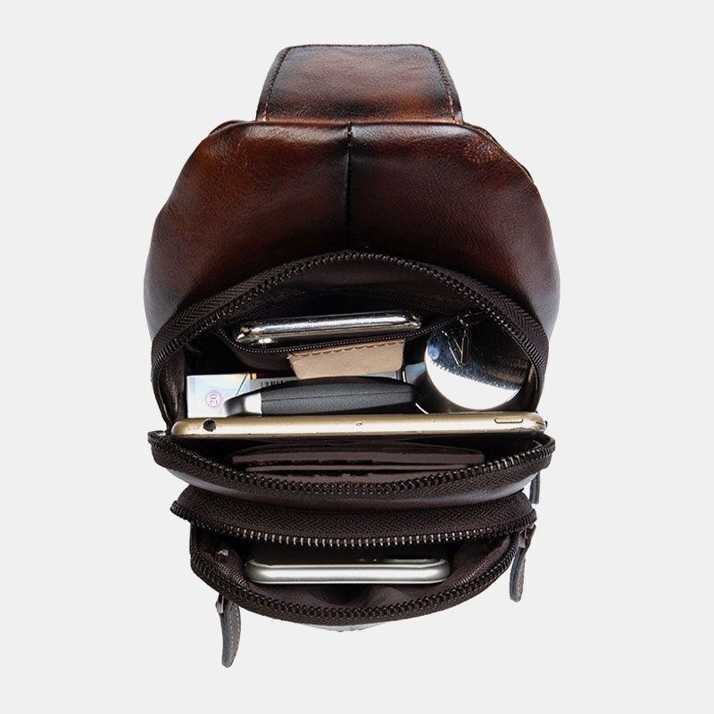 Herre First Layer Koskind Multi-pocket Anti-tyveri Brysttaske Messenger Bag Crossbody Skuldertasker