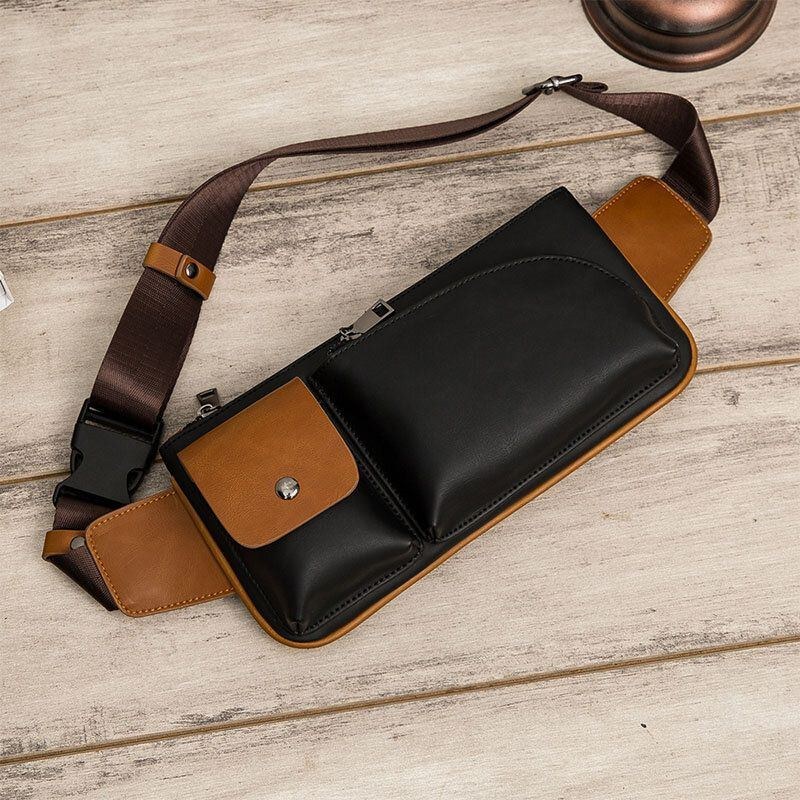 Herre Imiteret Læder Retro Business Casual Multi-bære Taljetaske Brysttaske Sling Bag