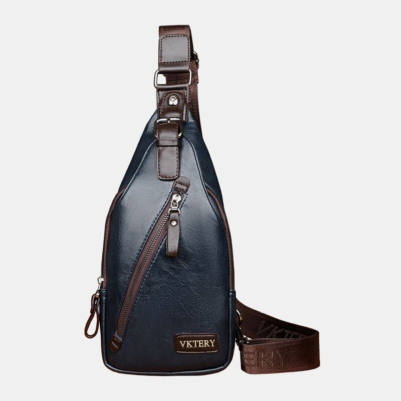 Herre Imiteret Læder Retro Forretningsrejse Brysttaske Crossbody Taske