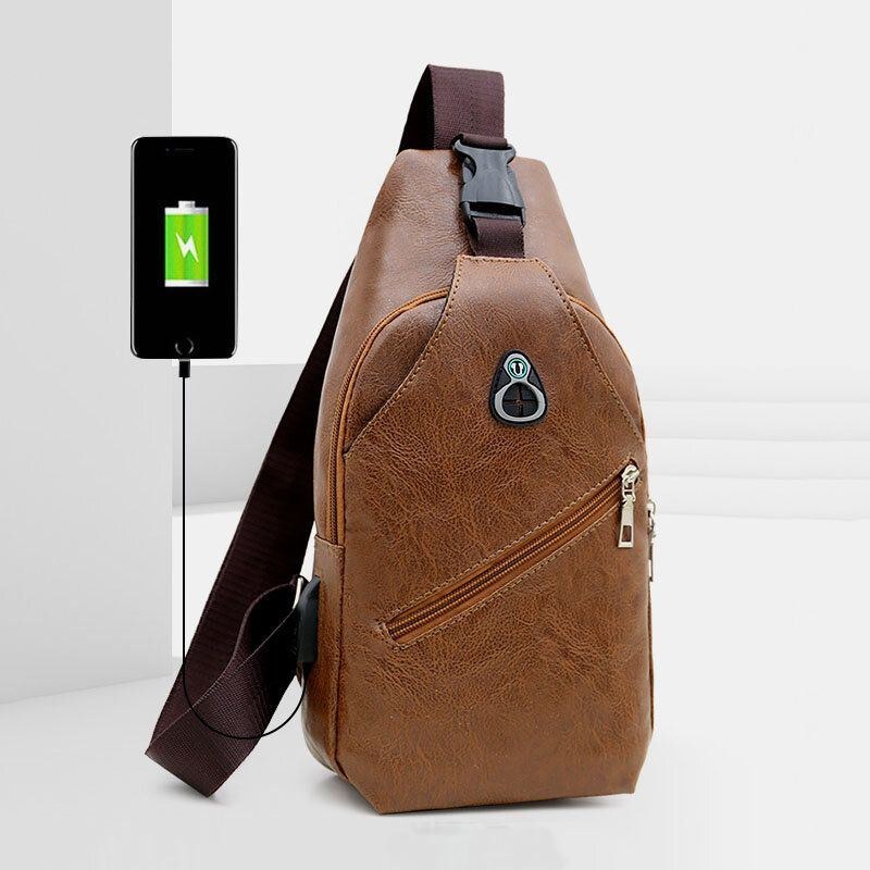 Herre Imiteret Læder Usb-opladningsøretelefon Rejse Retro Business Brysttaske Crossbody Taske