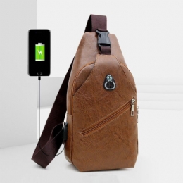 Herre Imiteret Læder Usb-opladningsøretelefon Rejse Retro Business Brysttaske Crossbody Taske