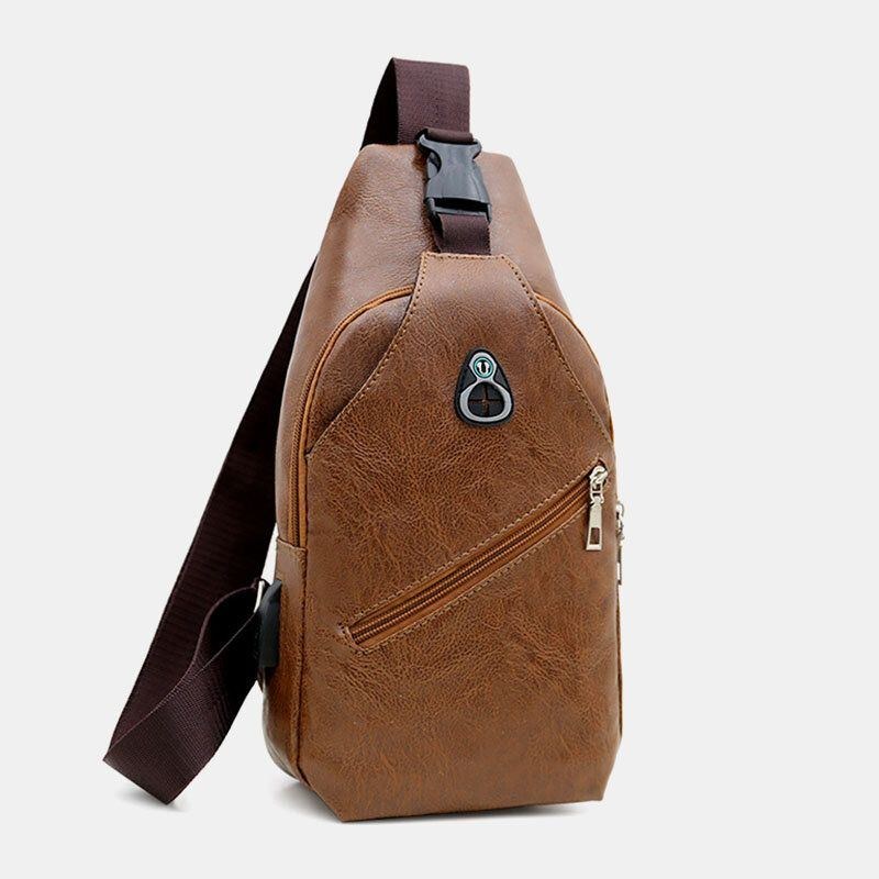 Herre Imiteret Læder Usb-opladningsøretelefon Rejse Retro Business Brysttaske Crossbody Taske