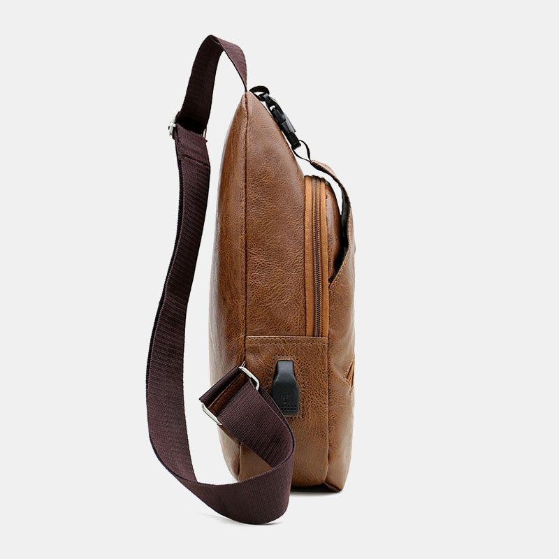 Herre Imiteret Læder Usb-opladningsøretelefon Rejse Retro Business Brysttaske Crossbody Taske